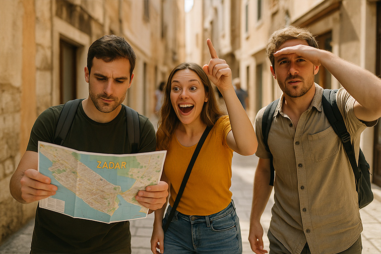 Group enjoying team-building treasure hunt activity in Zadar